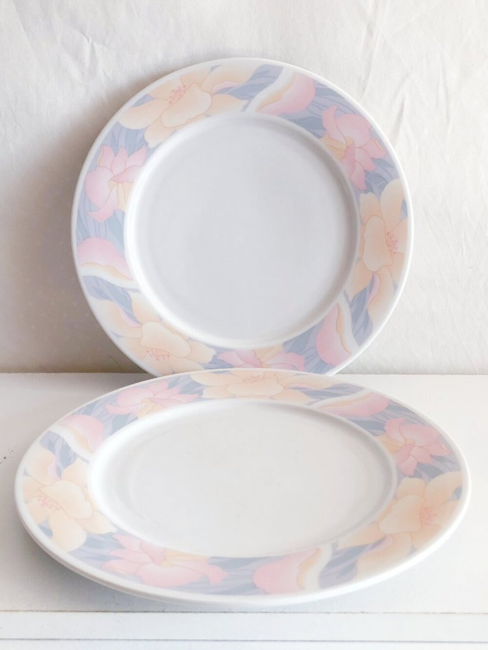 Vintage 90s China Pearl "Sara" Dinner Plates Pastel Floral Trim